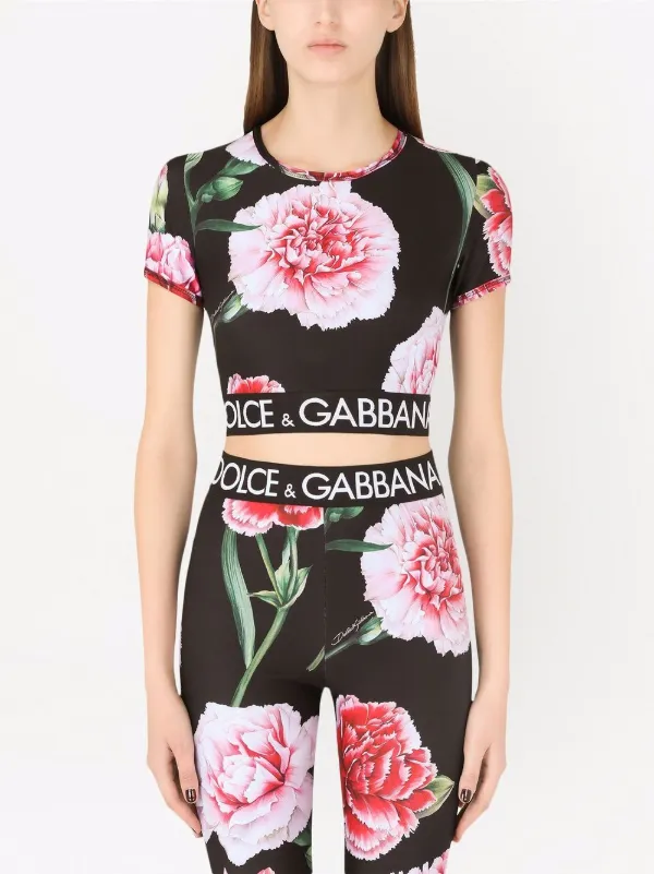 Dolce & Gabbana floral-print Cropped T-shirt | Black | FARFETCH