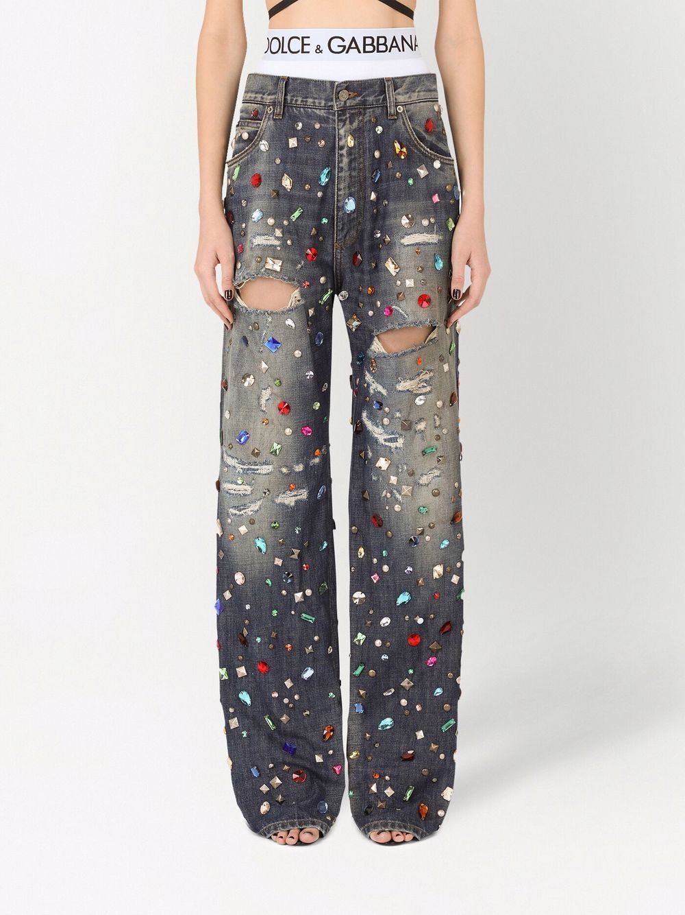Dolce & Gabbana Ripped crystal-embellished Jeans - Farfetch