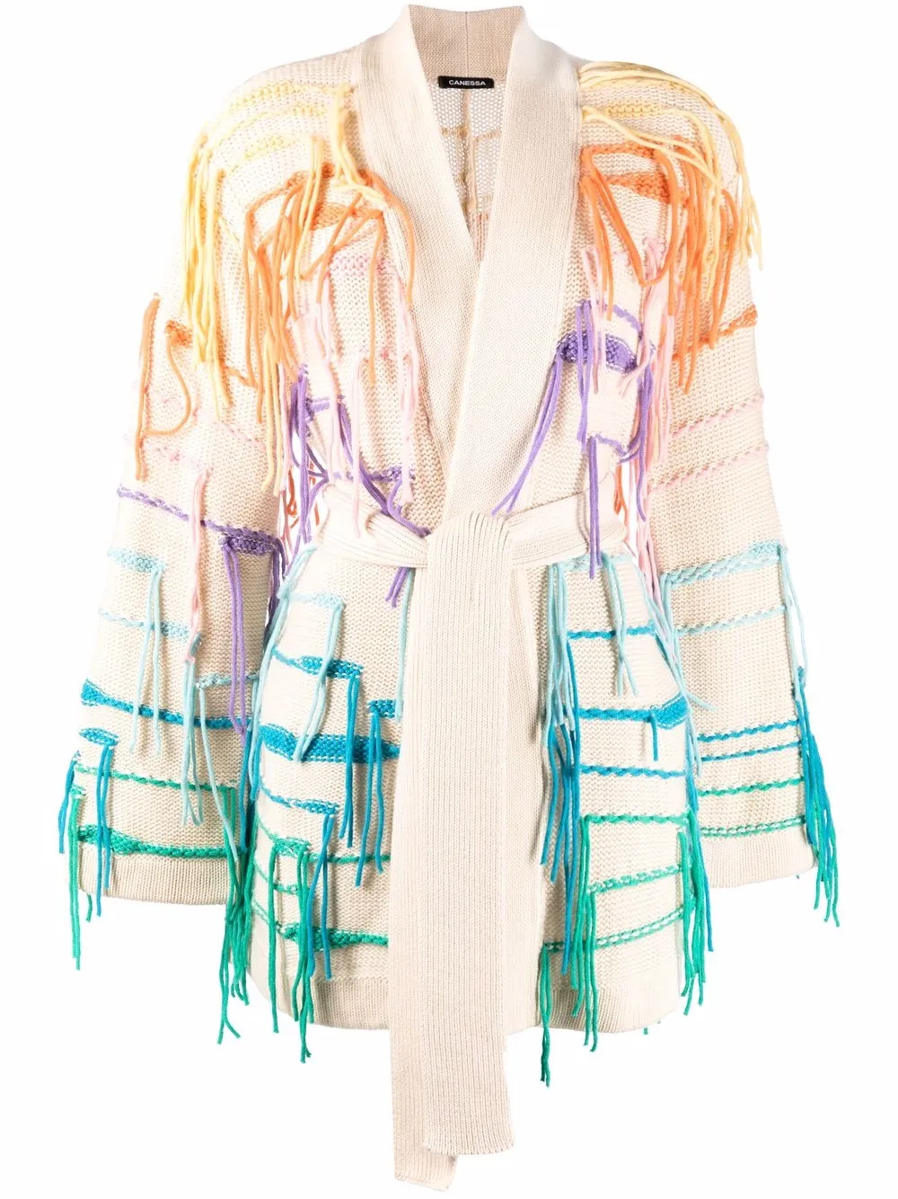 

Canessa frayed-detail belted cardigan - Neutrals