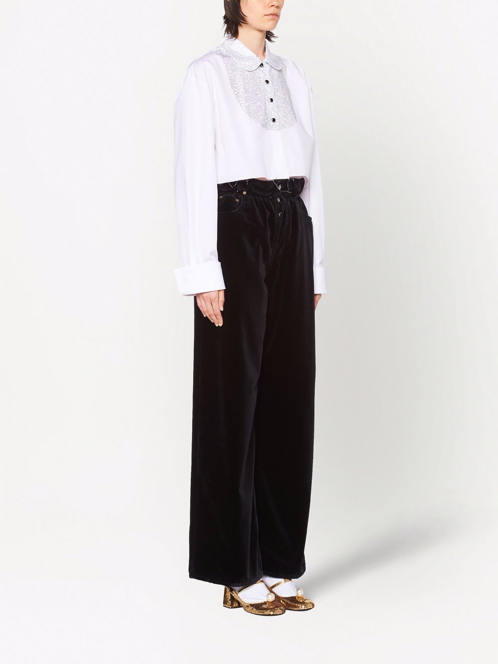 Shop Miu Miu Paperbag-waist Wide-leg Trousers In Black