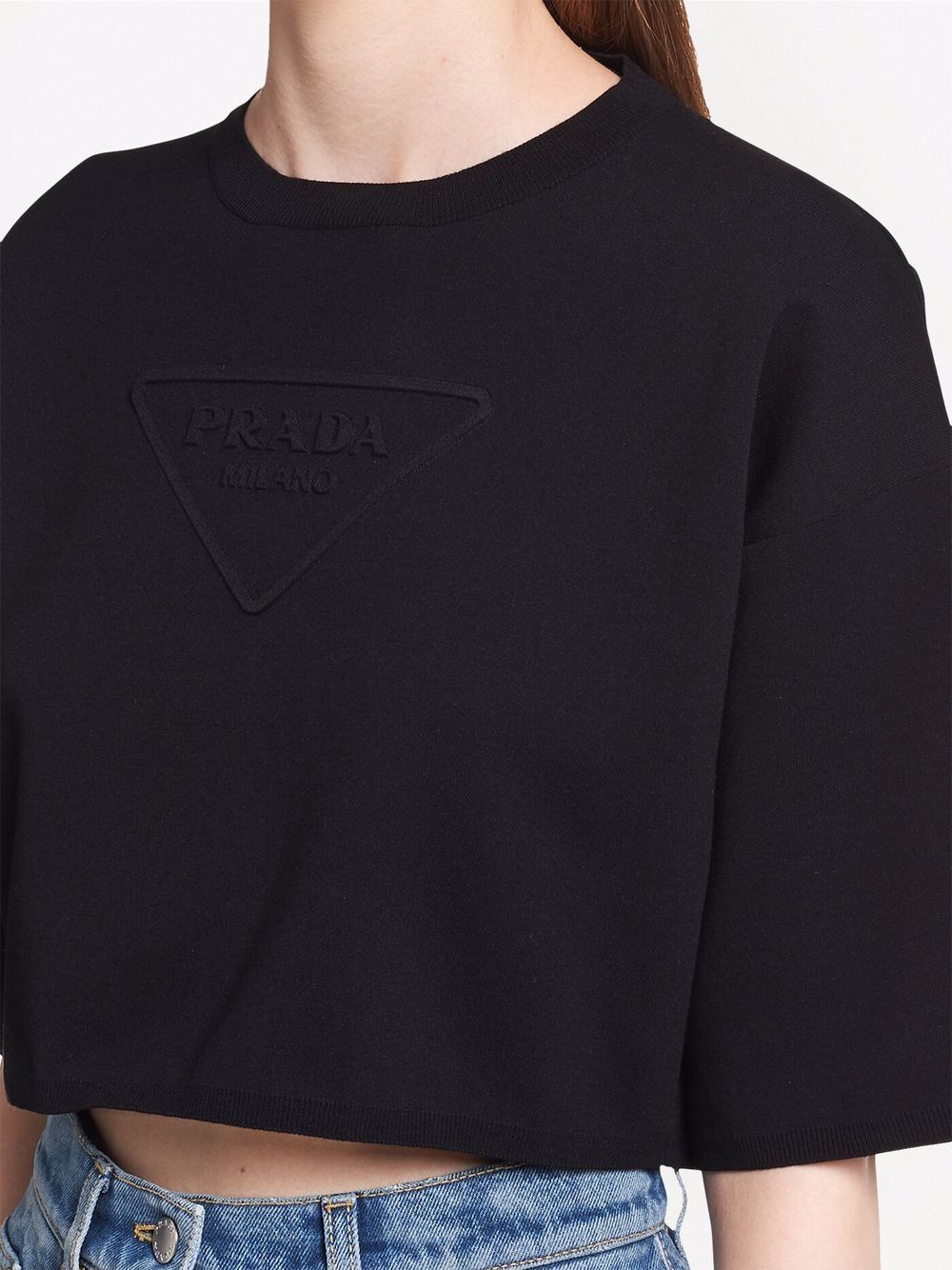 Shop Prada embossed logo cropped top with Express Delivery - FARFETCH