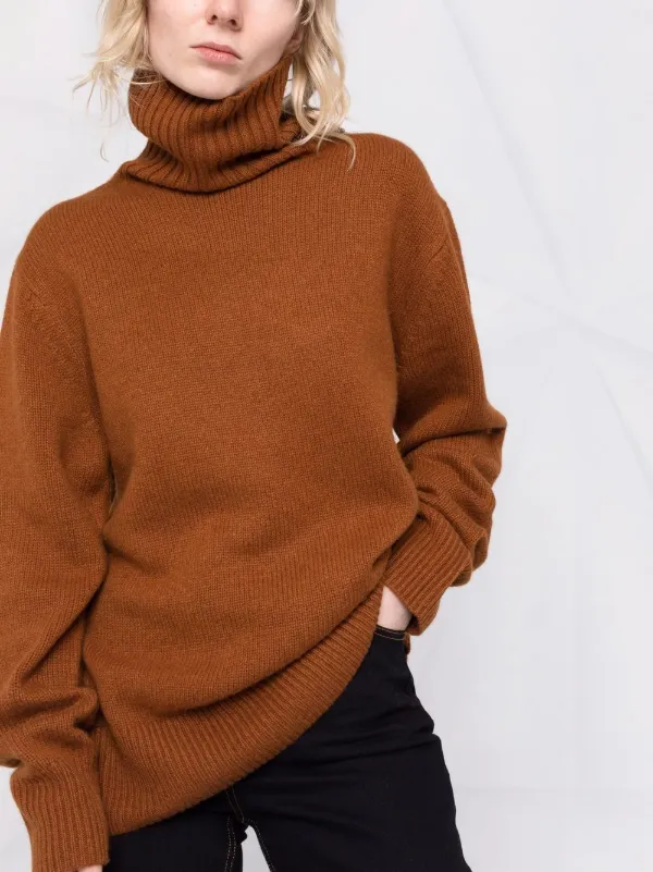 camel cashmere roll neck jumper