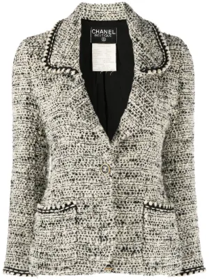 Vintage Chanel Classic Cream Tweed Jacket Cream Wool Silk Lining – Recess