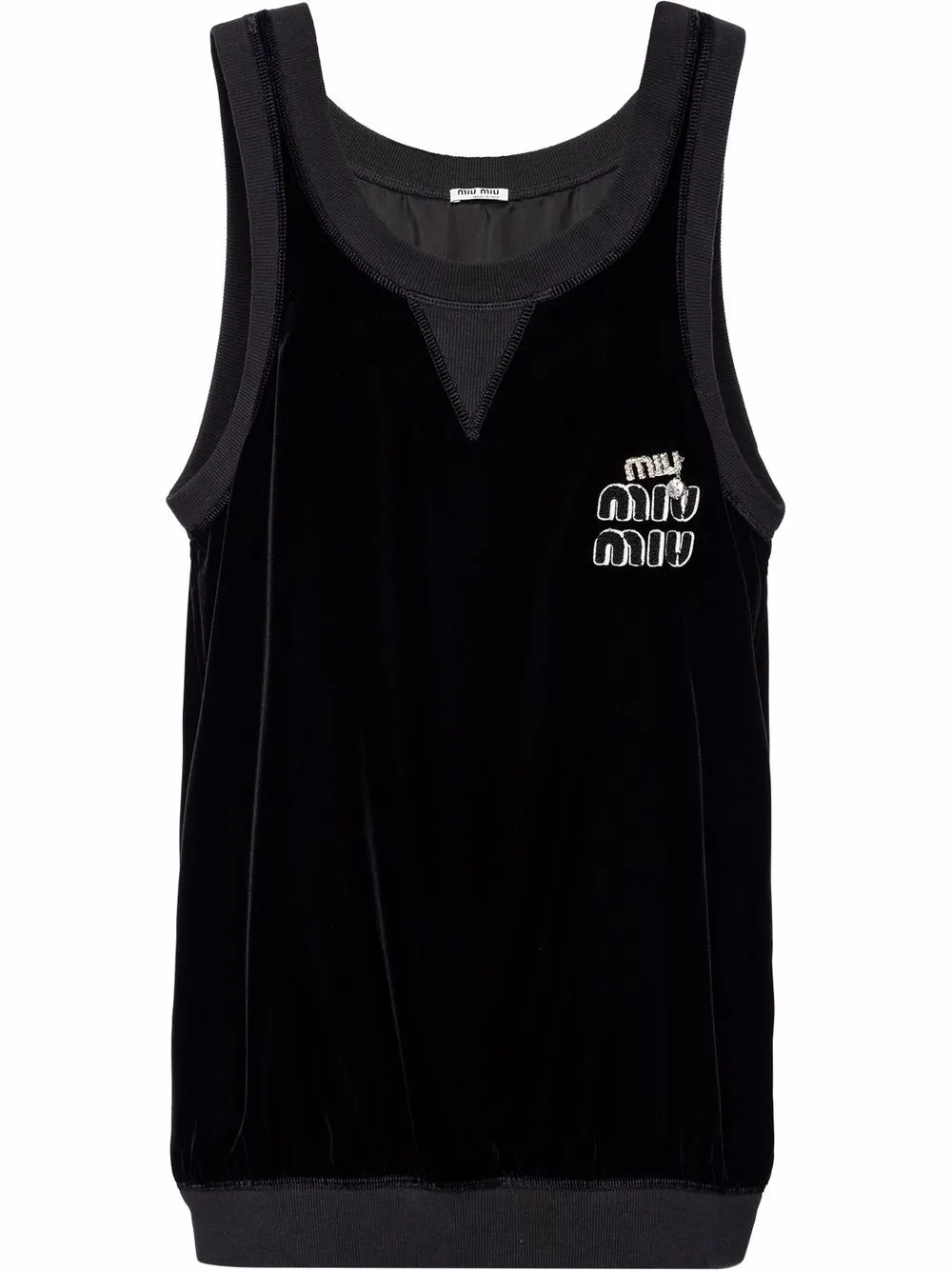 

Miu Miu logo-embroidered velvet mini dress - Black