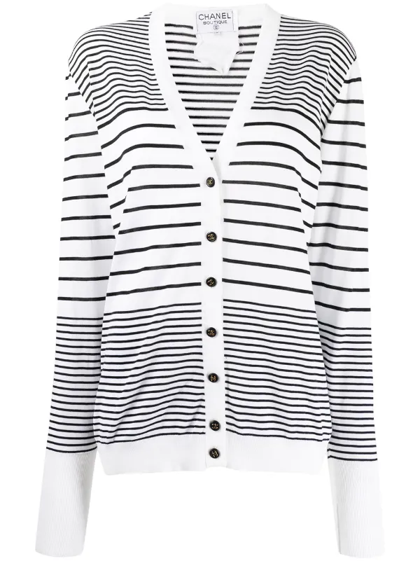 Chanel Pre-Owned 1990s Stripe-Print Cardigan - Black