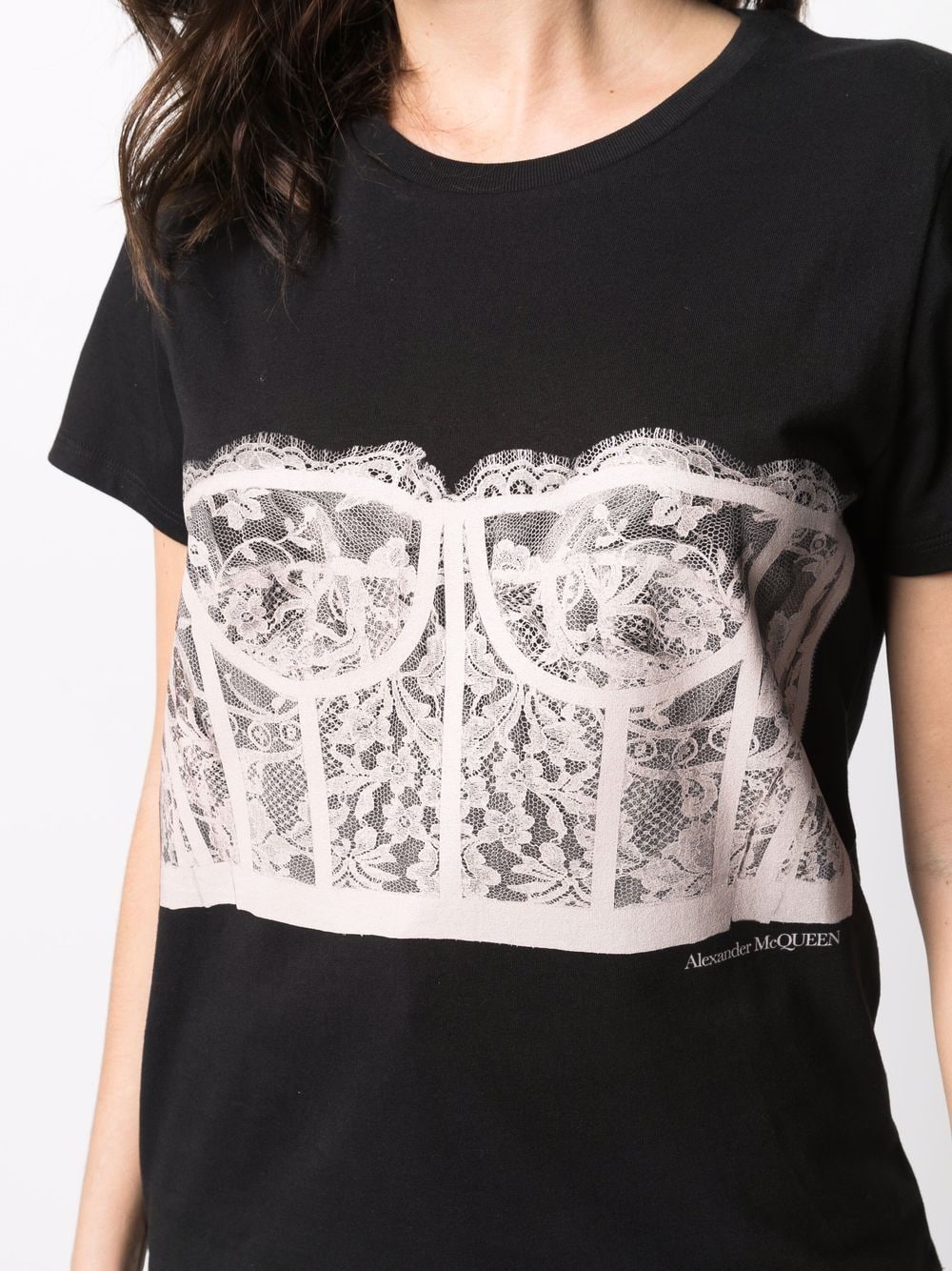 Shop Alexander Mcqueen Corset-print Cotton T-shirt In Black
