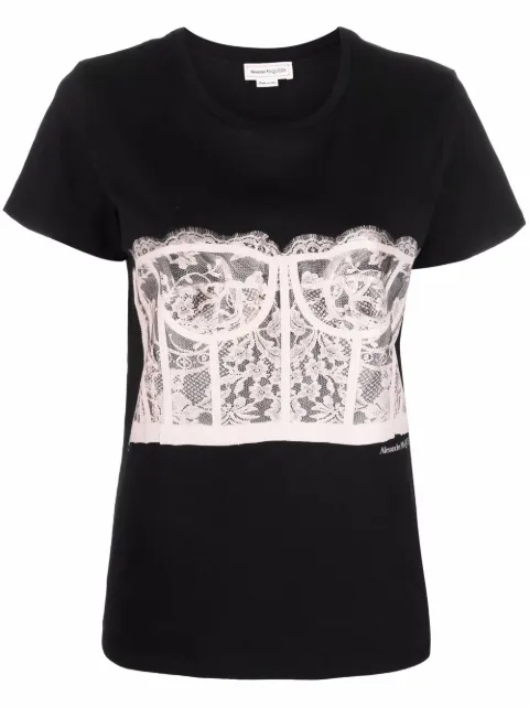 Alexander McQueen Corset-print cotton T-shirt