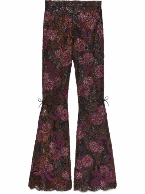 Gucci lamé floral lace flared trousers