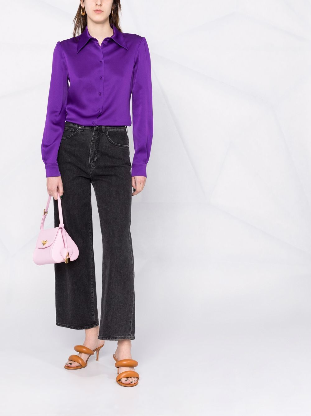 Shop Moschino Satin Long-sleeve Shirt In Purple