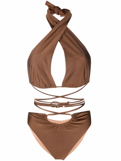 Noire Swimwear lattice-strap halterneck swimsuit