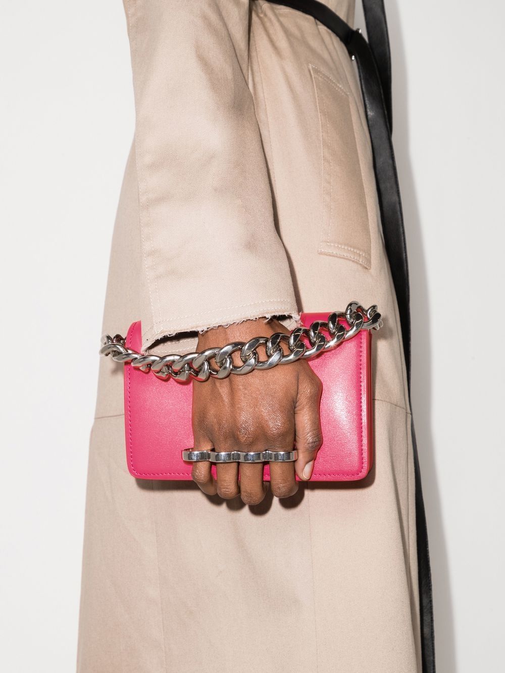 Shop Alexander Mcqueen Four Ring Shoulder Bag In Rosa