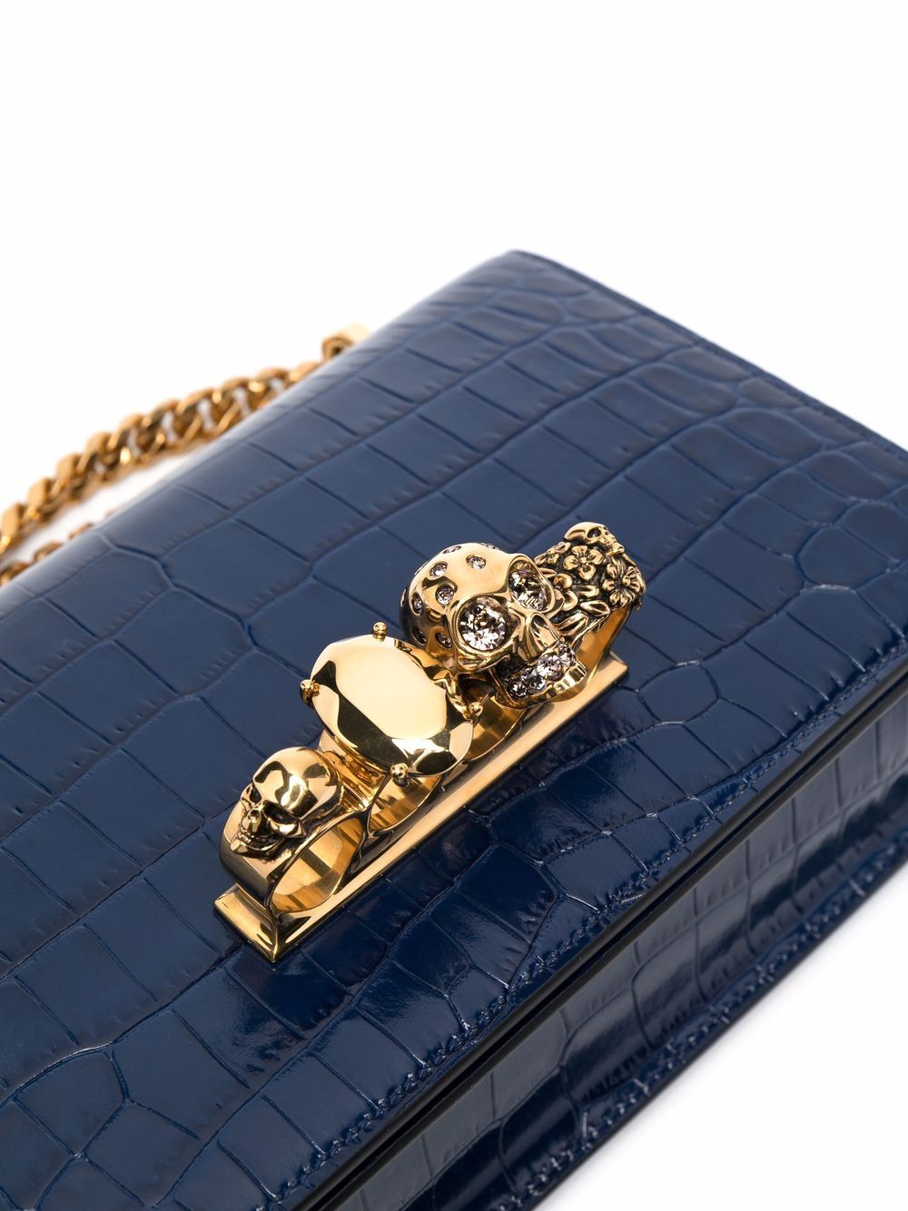 Alexander McQueen Jewelled crocodile-effect Crossbody Bag - Blue