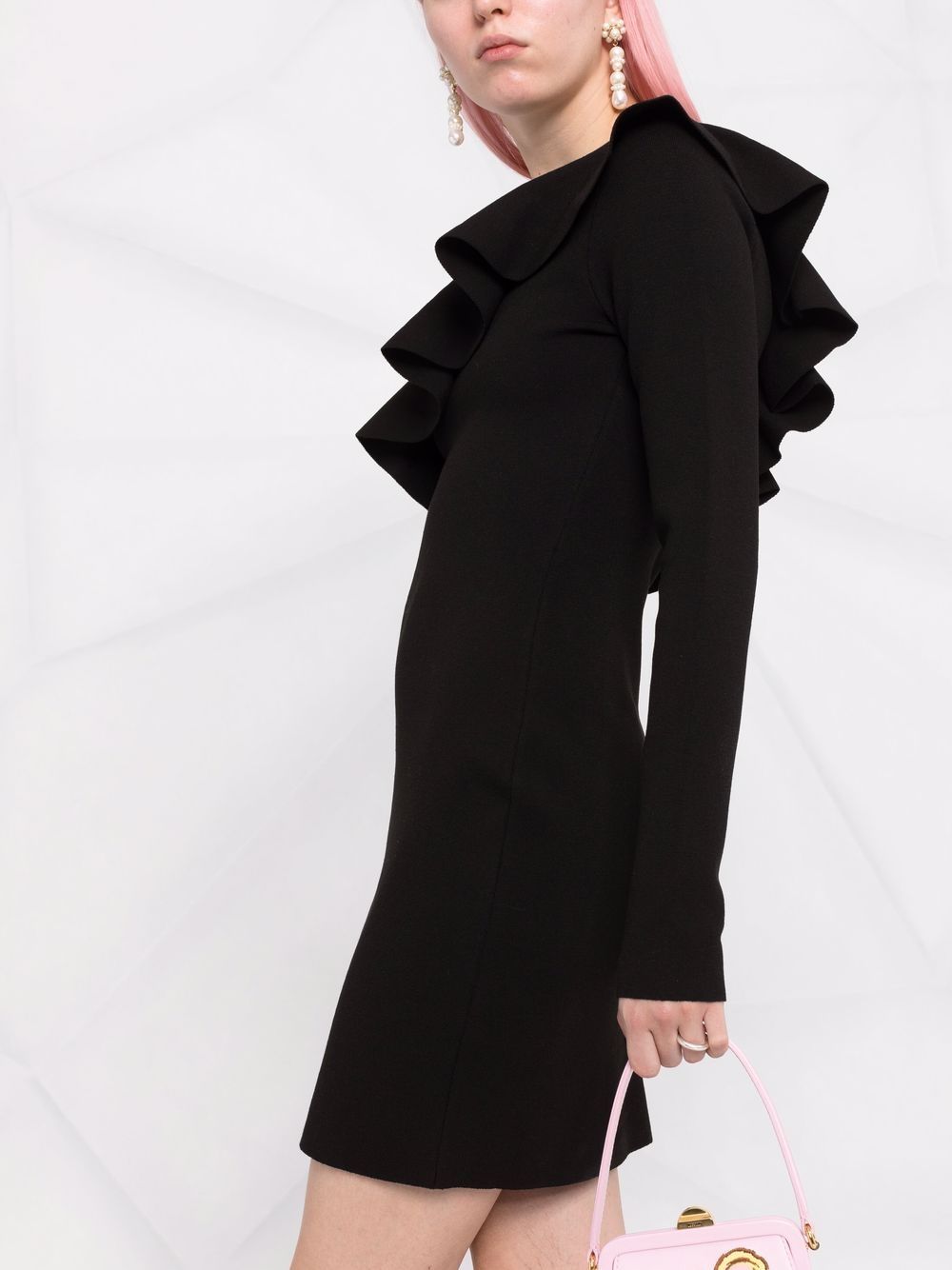 Shop Philosophy Di Lorenzo Serafini One-shoulder Ruffled Mini Dress In Black