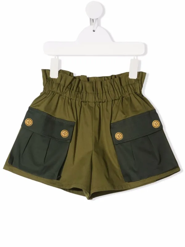 Shop Balmain Kids paperbag-waist flared 