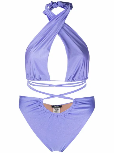 Noire Swimwear lattice-strap halterneck swimsuit