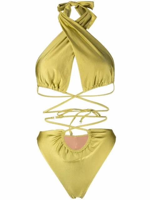 Noire Swimwear lattice-strap halterneck swimsuit