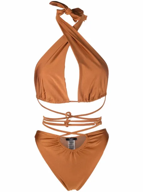 Noire Swimwear lattice-strap halterneck swimsuit