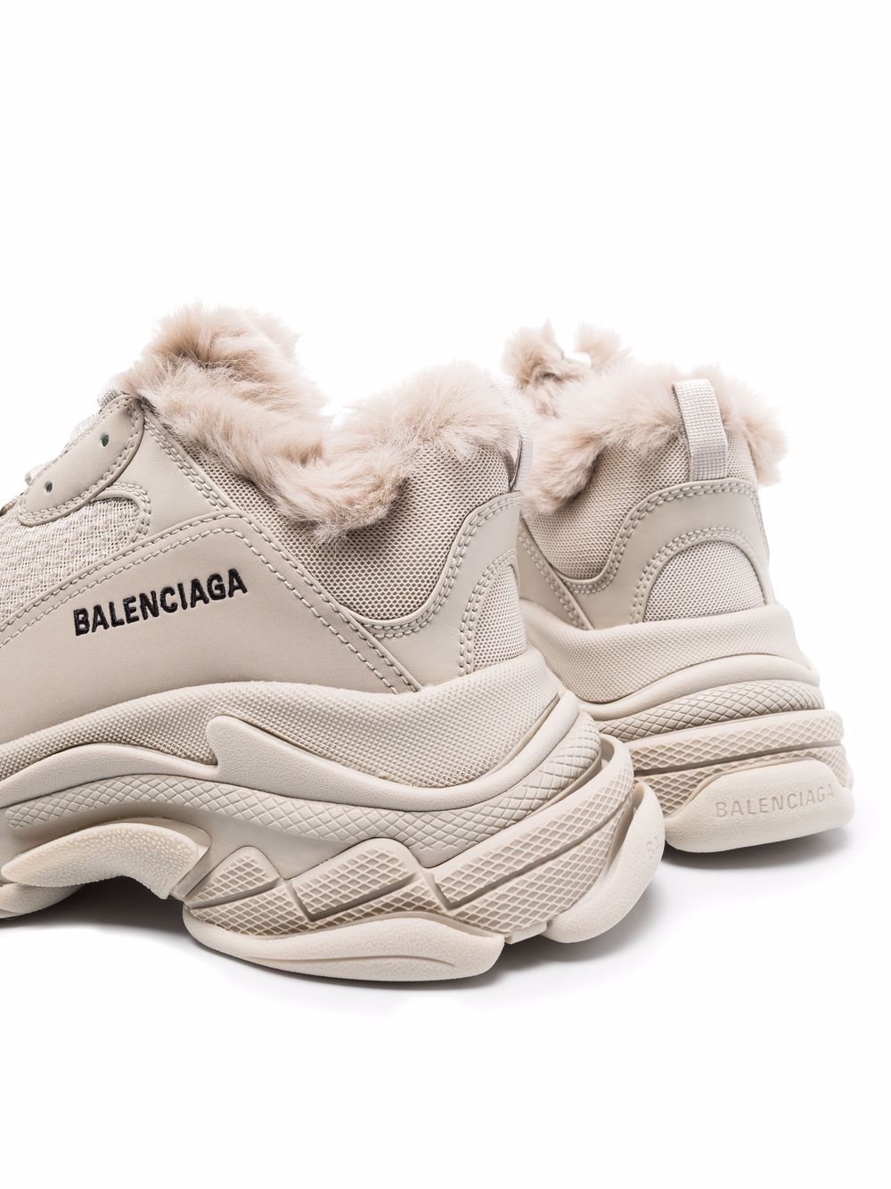 Balenciaga Triple S sneakers van imitatiebont - Beige