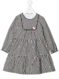 familiar motif-print gingham dress - White