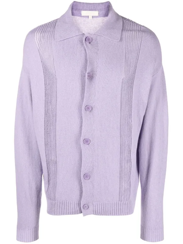 mfpen Perforated Spread Collar Cardigan - Purple