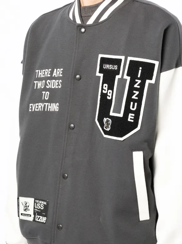 IZZUE Logo-Patch Varsity Jacket - Grey