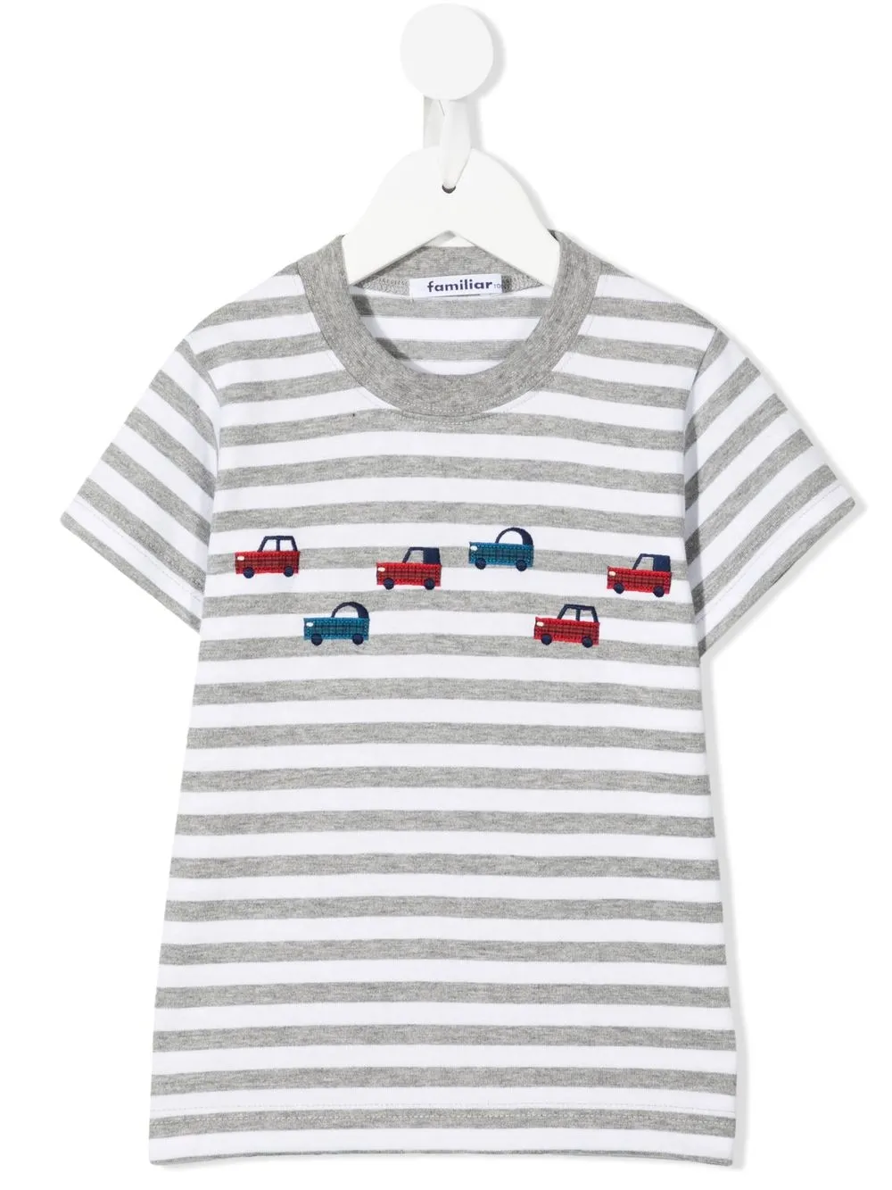 Familiar playera a rayas con motivo bordado - Gris