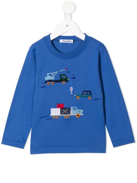 Familiar truck-applique cotton sweatshirt