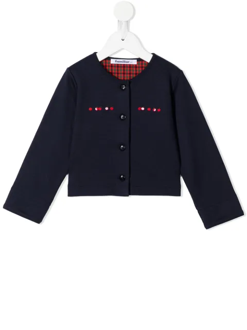 familiar embroidered-motif cotton cardigan