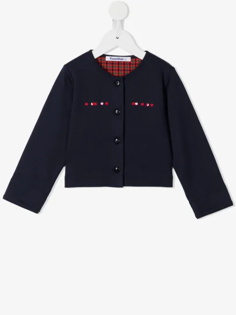familiar embroidered-motif cotton cardigan