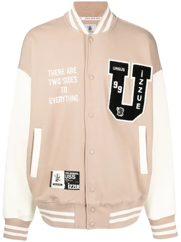 IZZUE Logo-Patch Varsity Jacket - Brown