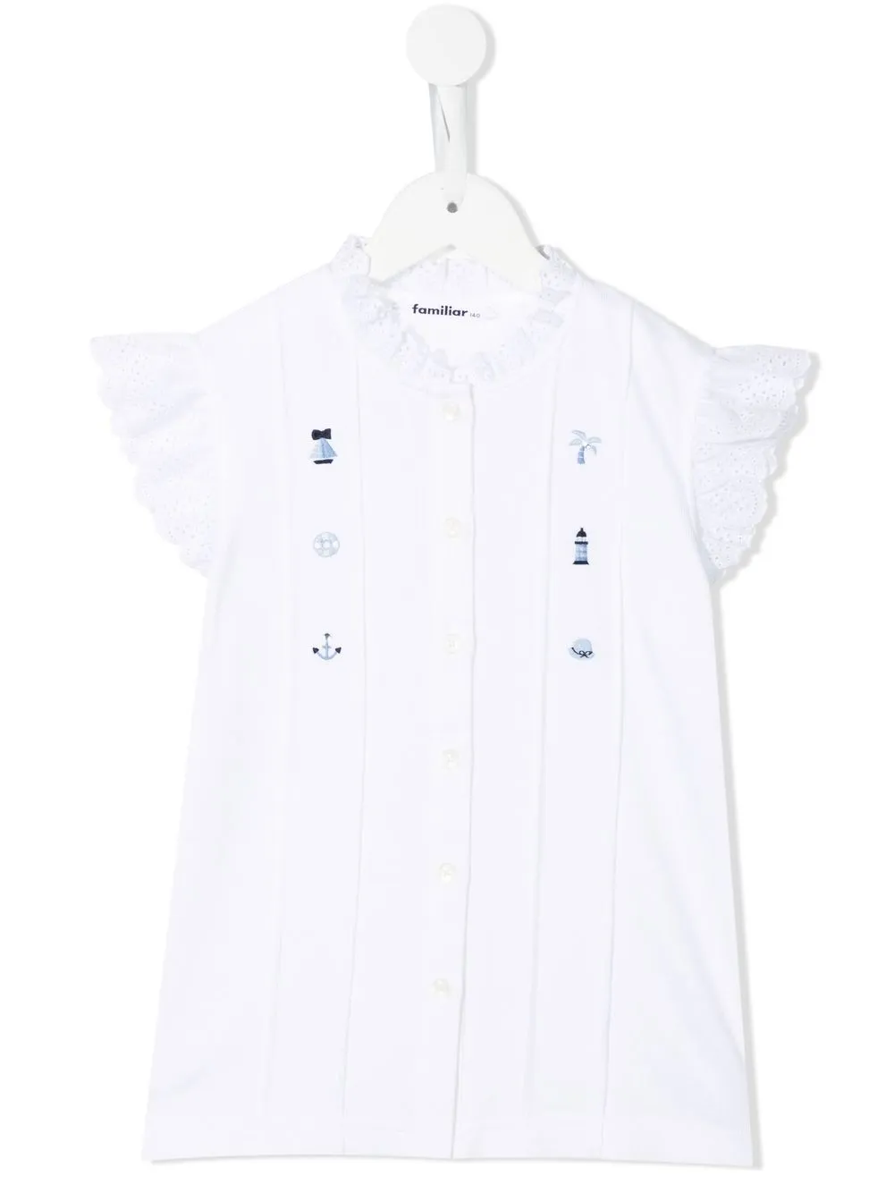 

Familiar blusa con ribete de encaje - Blanco