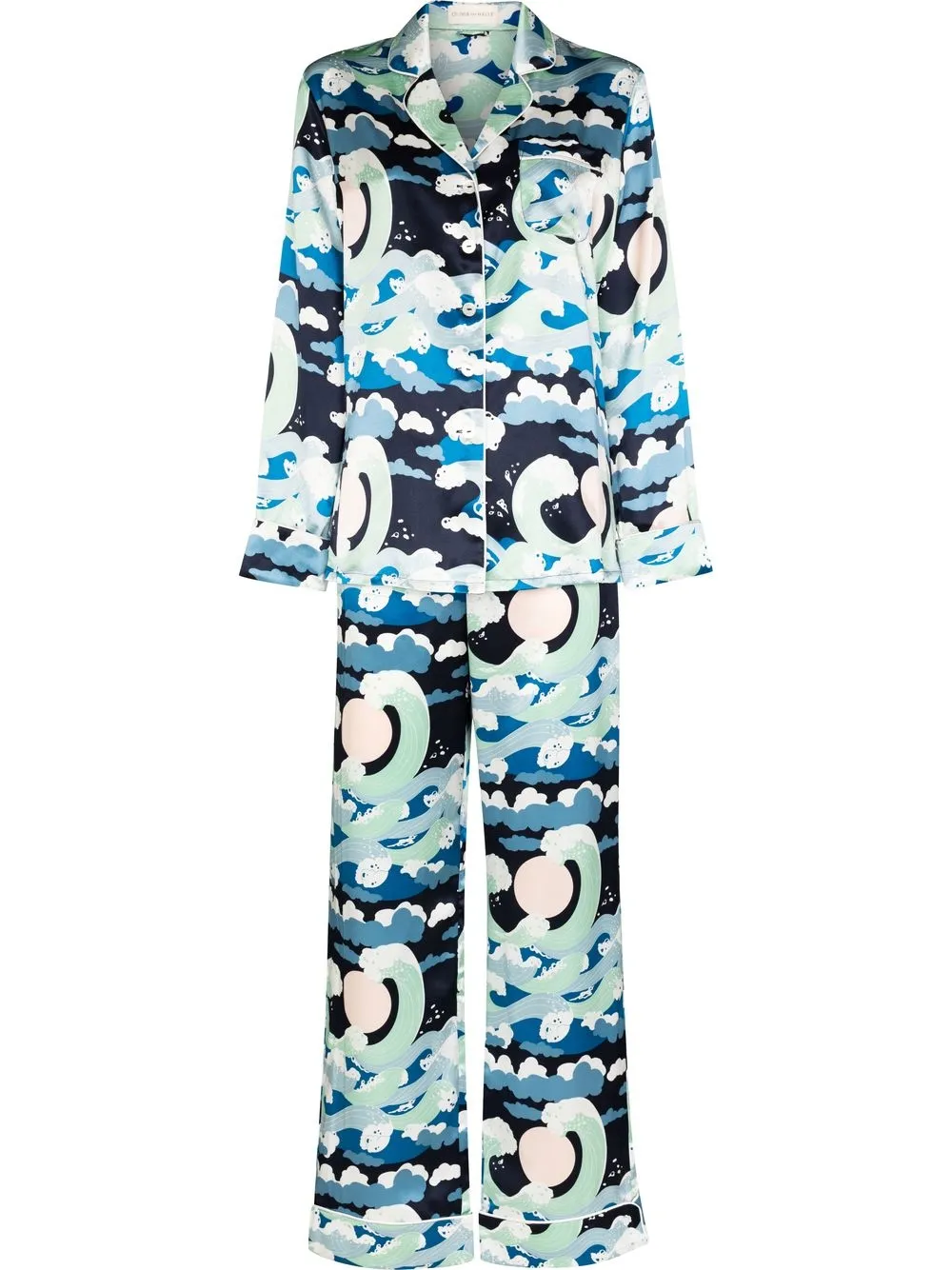 Olivia Von Halle Lila Wave-print Silk Pyjama Set In Blue