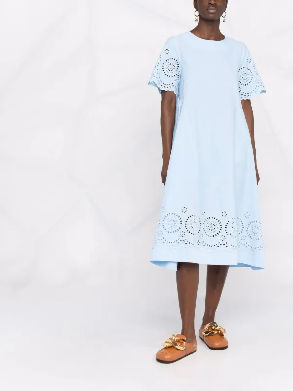 P.A.R.O.S.H. Broderie Anglaise Midi Dress - Blue