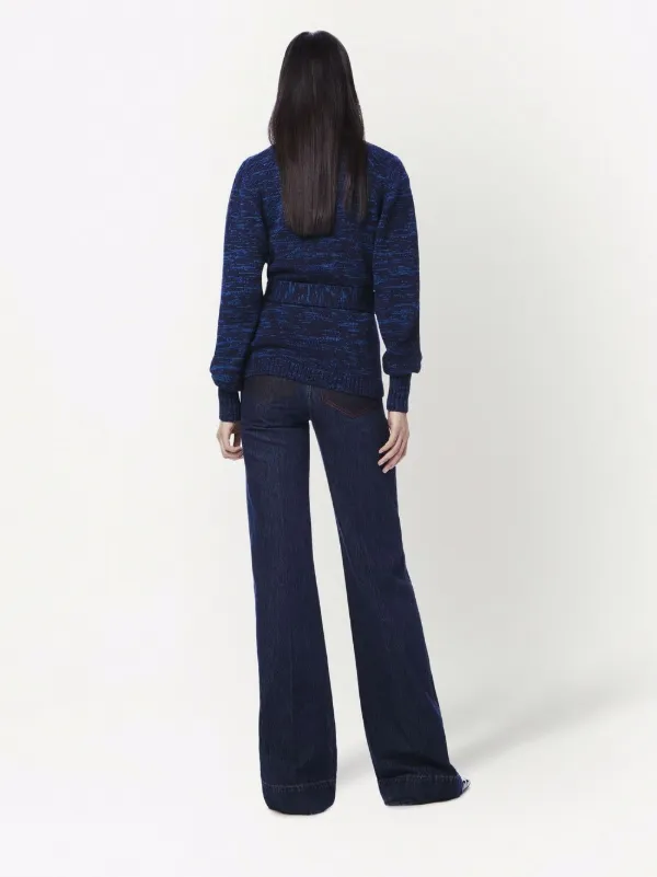 Victoria Beckham belted Cable knit cardigan women Wool Cotton S Blue