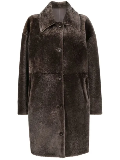 Liska leather reversible single-breasted coat