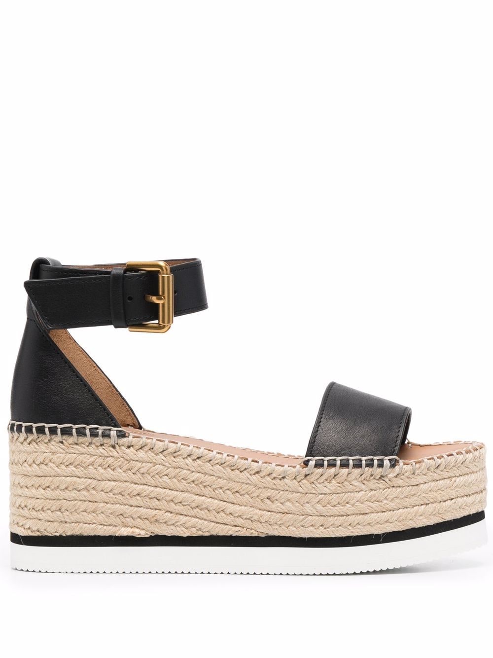 See By Chloe Espadrilles Compensees En Cuir Noir FARFETCH FR