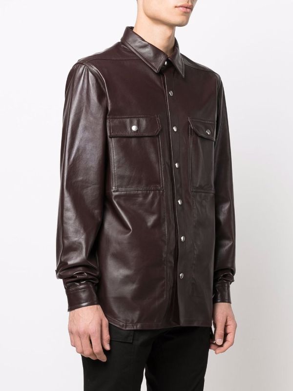 Shop Rick Owens button-up leather jacket with Express Delivery 