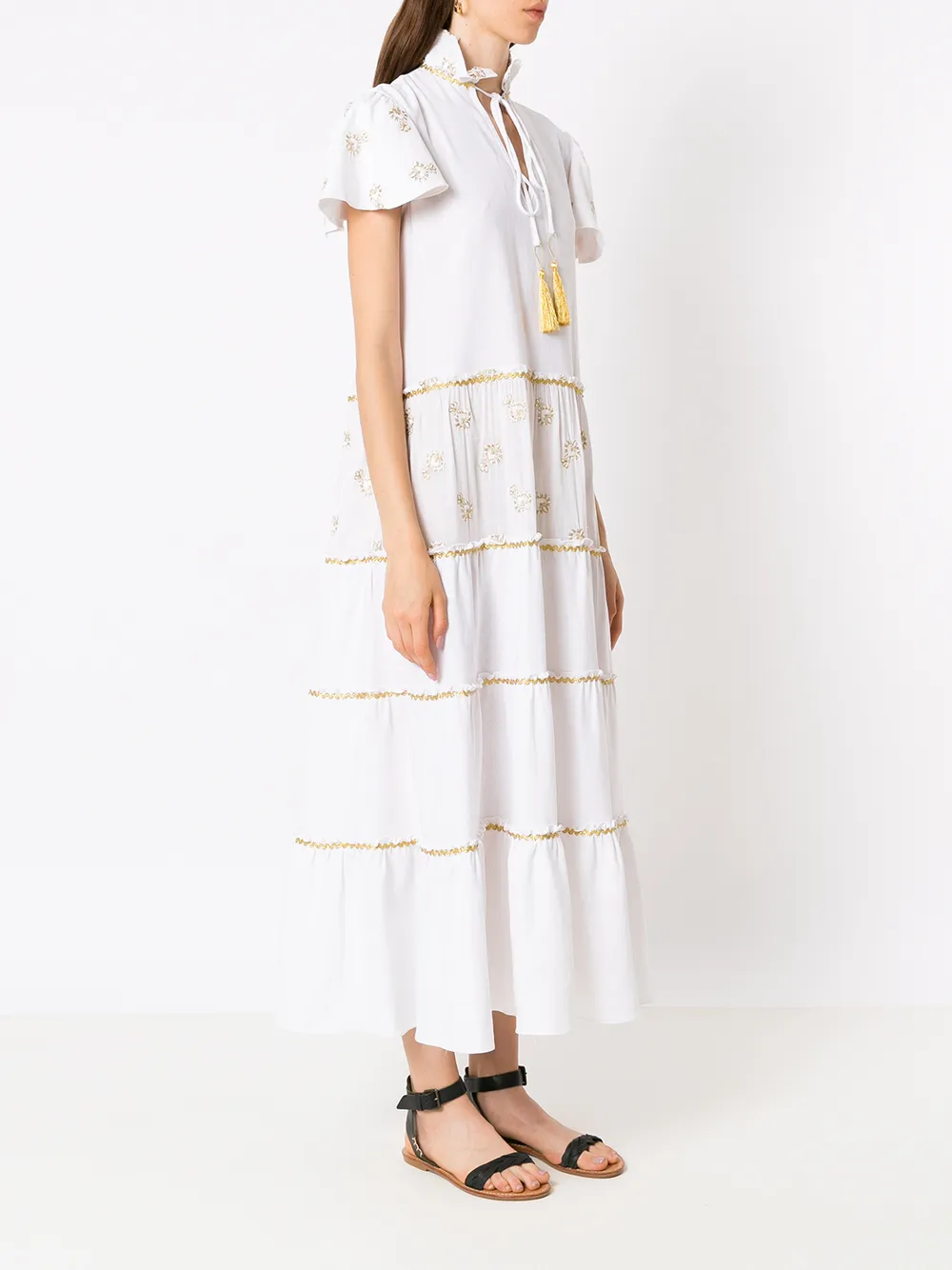 Olympiah Embroidered Midi Dress In White