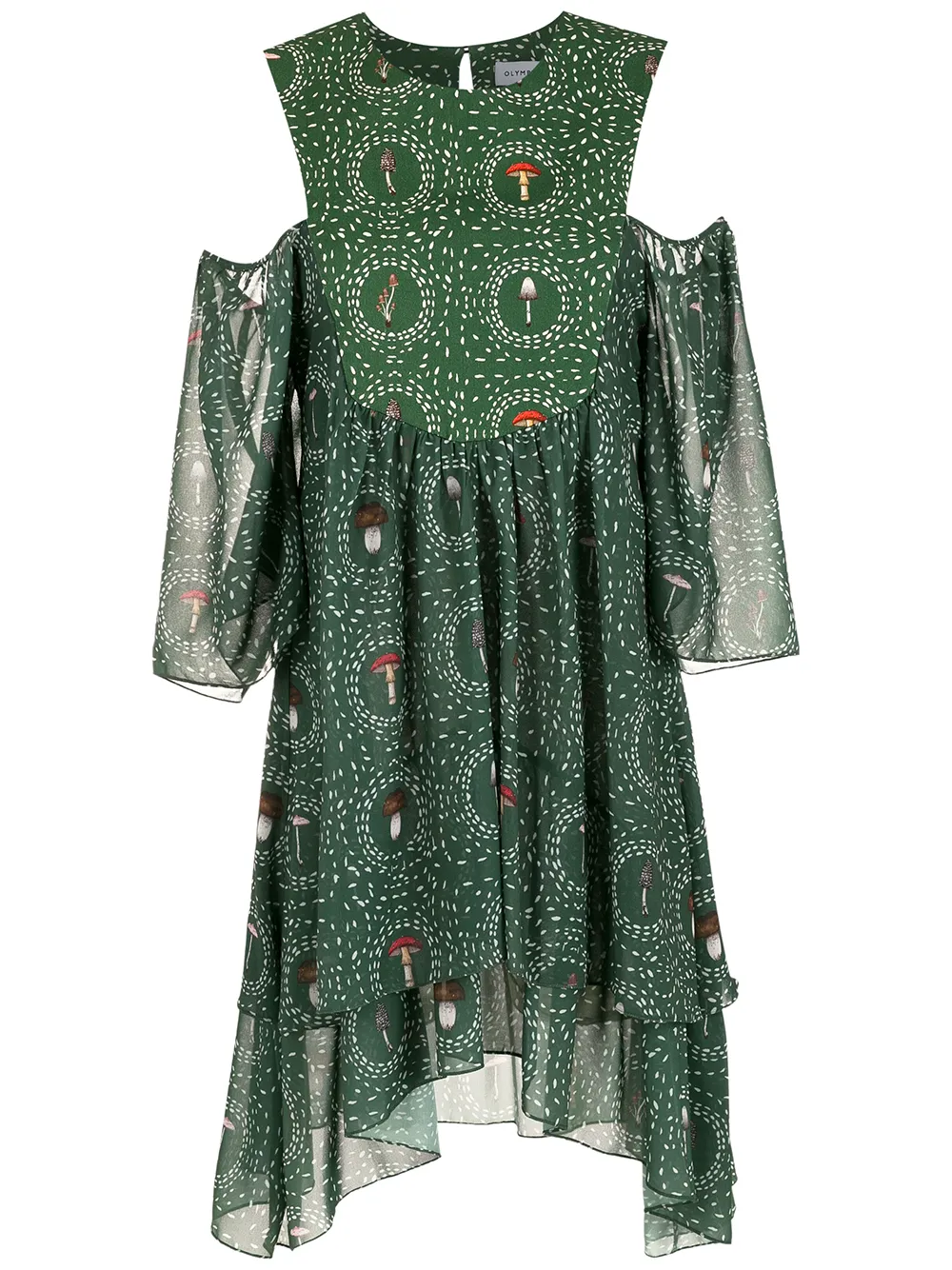 Olympiah mushroom-print off-shoulder dress | Green | Image 1