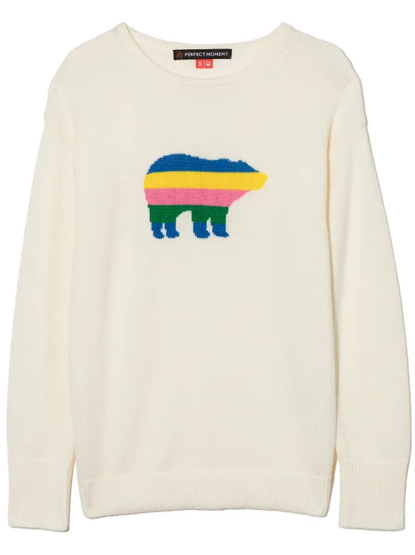 Perfect Moment Kids Rainbow Bear Merino Jumper - White