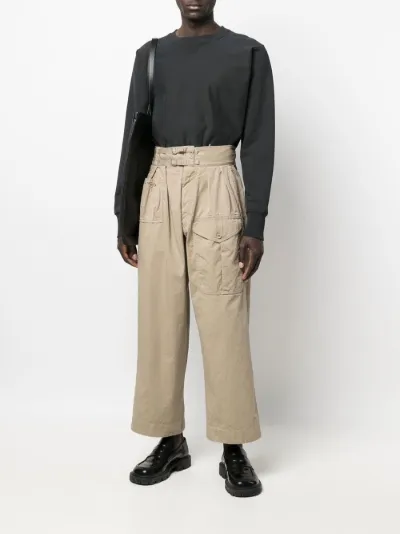 pleat-detail belted straight-leg 