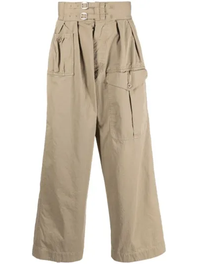 pleat-detail belted straight-leg 