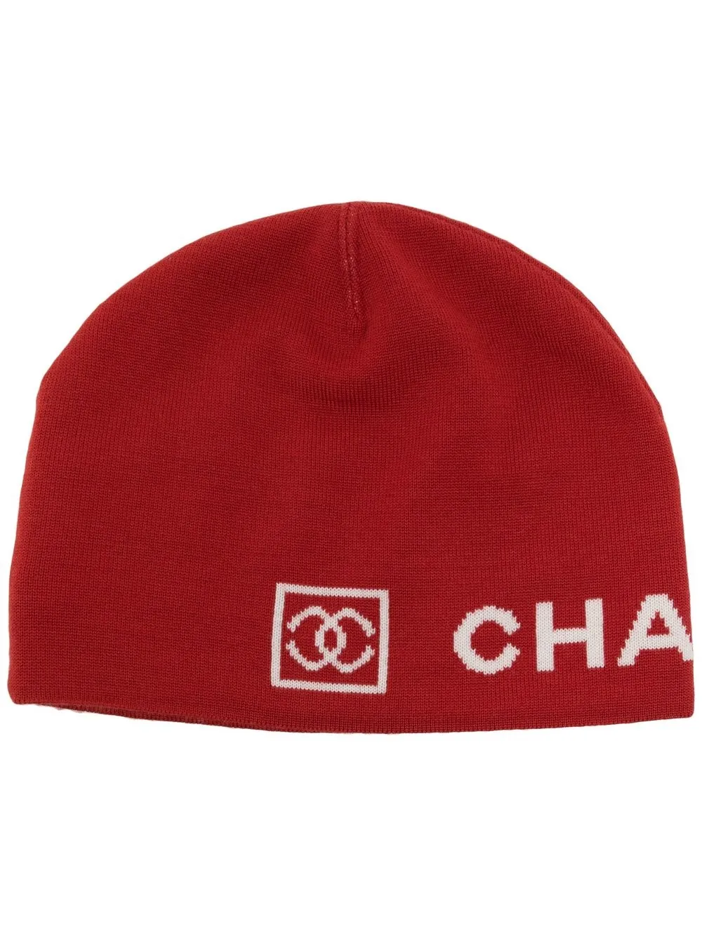 Pre-owned Chanel 2000s Cc Sports Line Knitted Beanie In Red