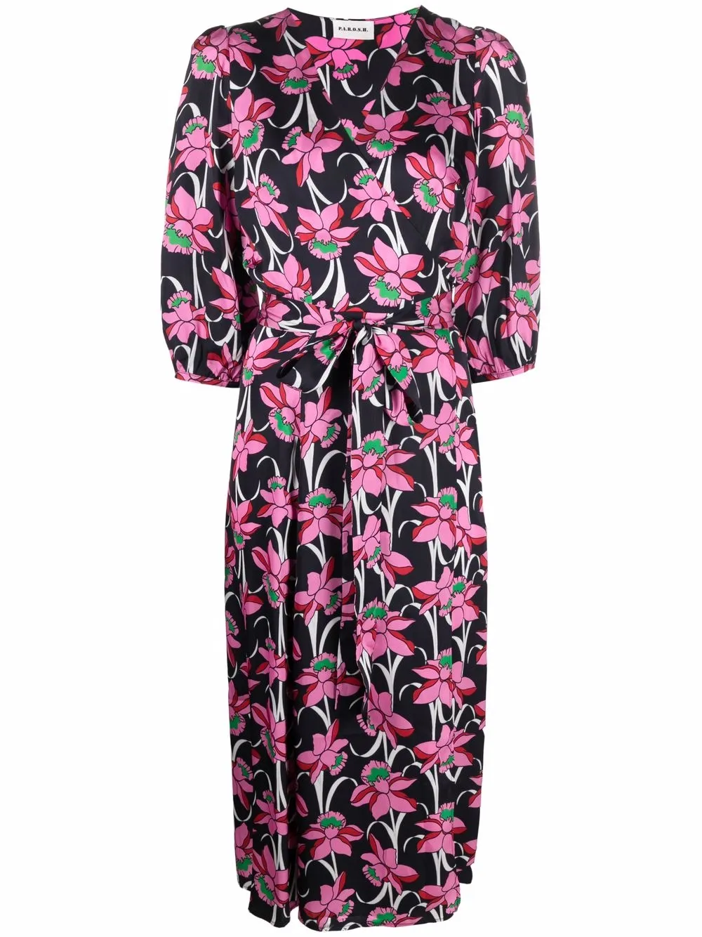 P.A.R.O.S.H. vestido con cinturón y estampado floral - Negro