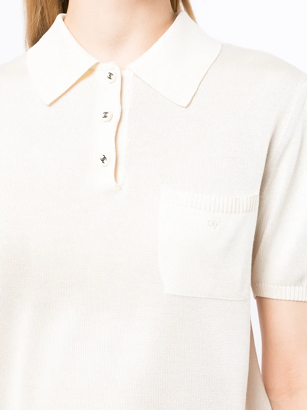 CHANEL Pre-Owned 1997 CC-button Silk Polo Shirt - Farfetch