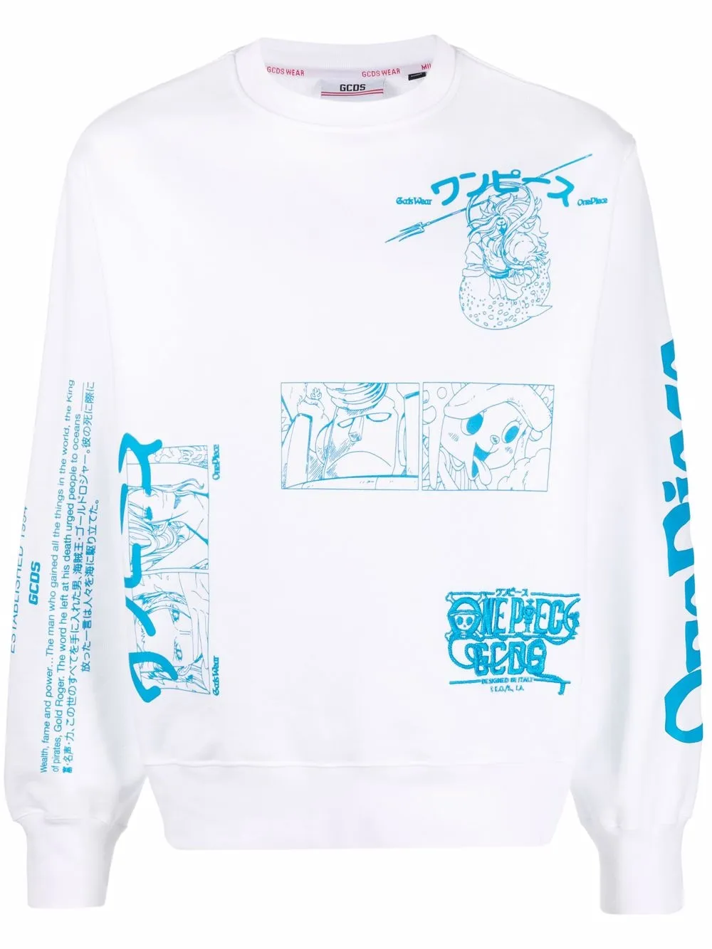 Gcds X One Piece Graphic Print Sweatshirt In White Blue Modesens