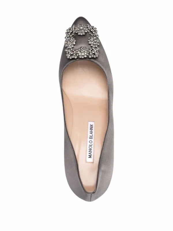 Sapato Manolo Blahnik Original Satin Jewel Buckle Azul Royal Feminino