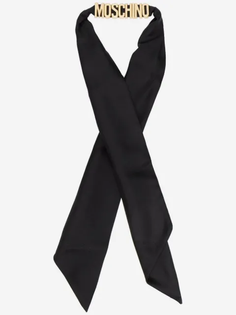 Moschino logo-plaque silk scarf
