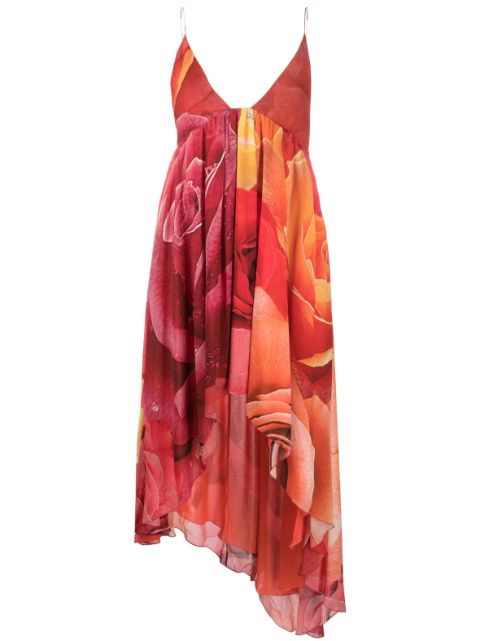 Just Cavalli graphic floral-print asymmetric midi dress