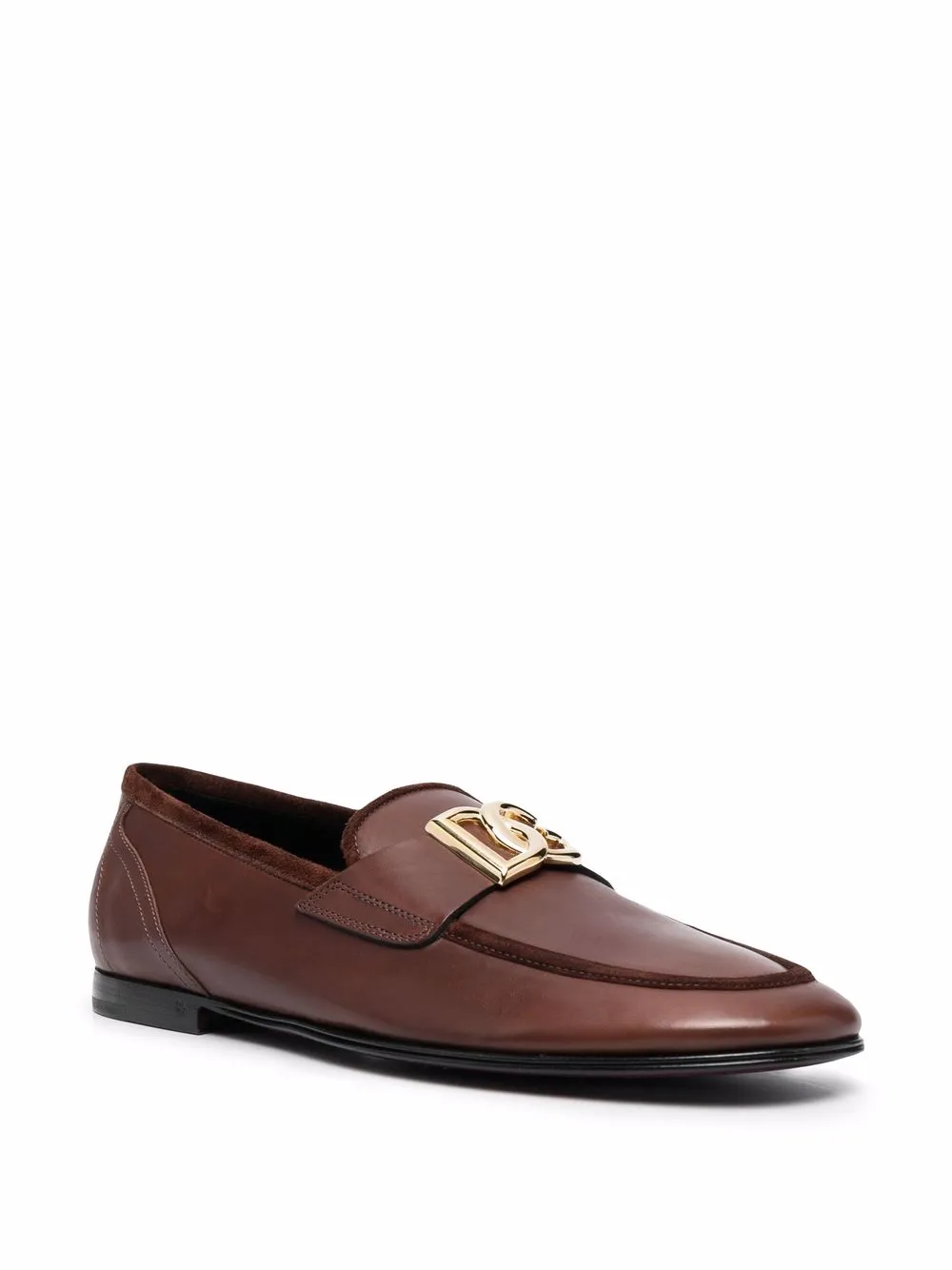 Shop Dolce & Gabbana Interlocking Dg-plaque Loafers In Brown